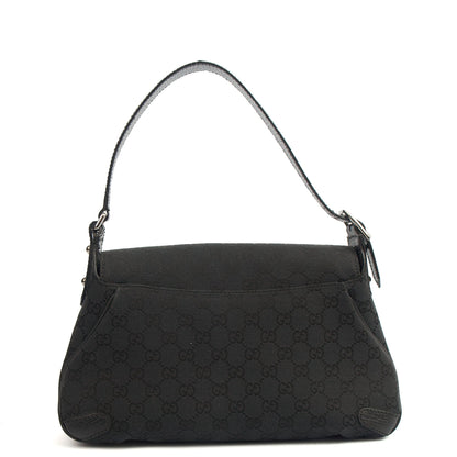 Gucci Shoulder Bag Horsebit Chain Shoulder Bag in Black, GG Canvas — Back View