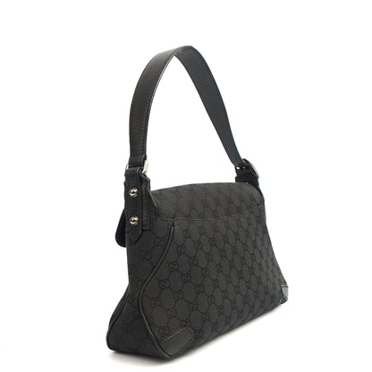 Gucci Shoulder Bag Horsebit Chain Shoulder Bag in Black, GG Canvas — Side View