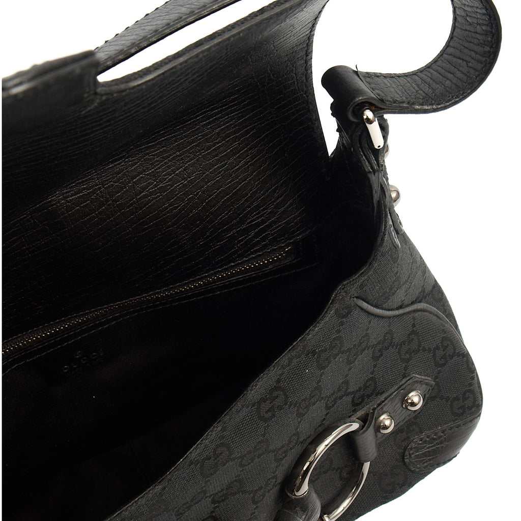 Gucci Shoulder Bag Horsebit Chain Shoulder Bag in Black, GG Canvas — Alternate View 11