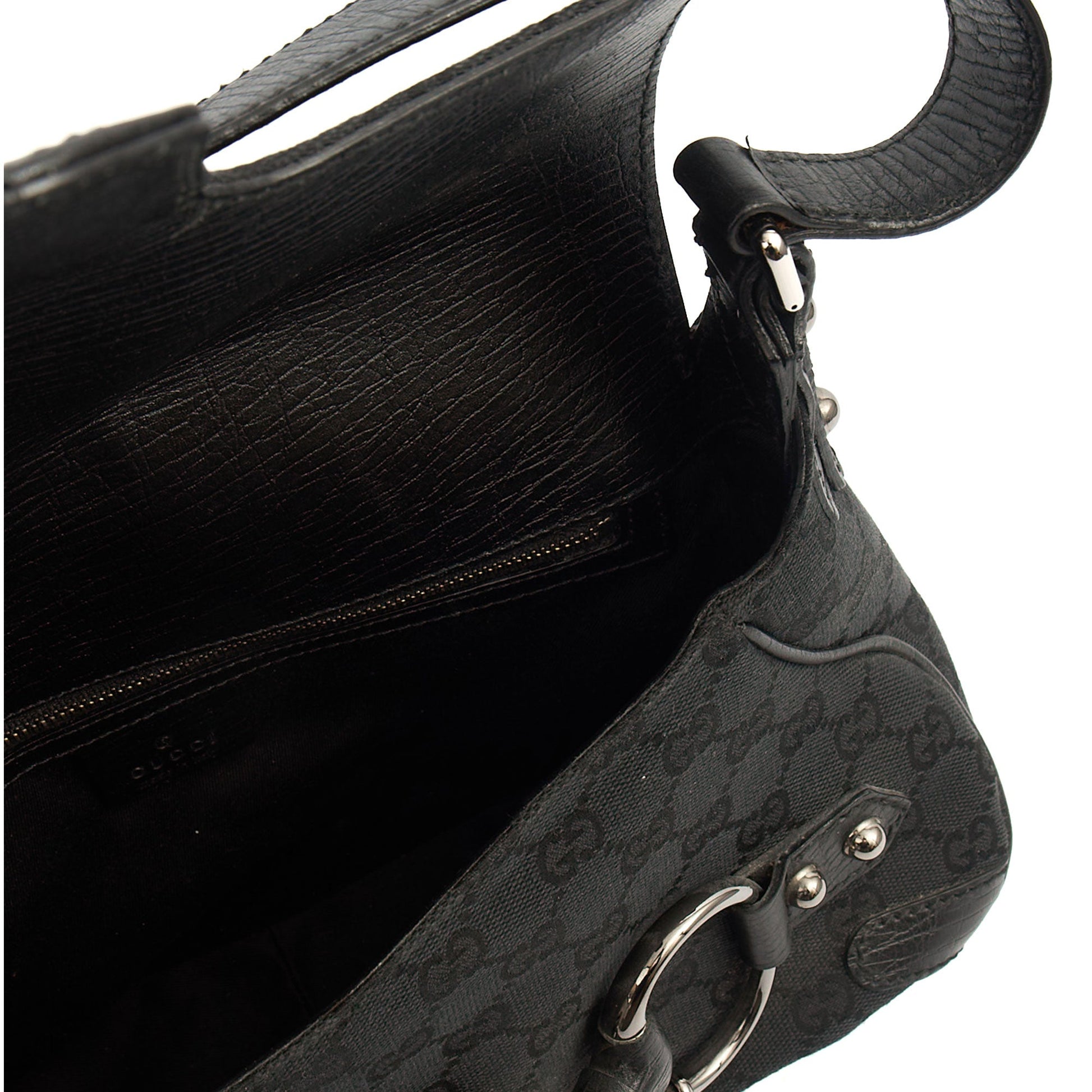 Gucci Shoulder Bag Horsebit Chain Shoulder Bag in Black, GG Canvas — Alternate View 11
