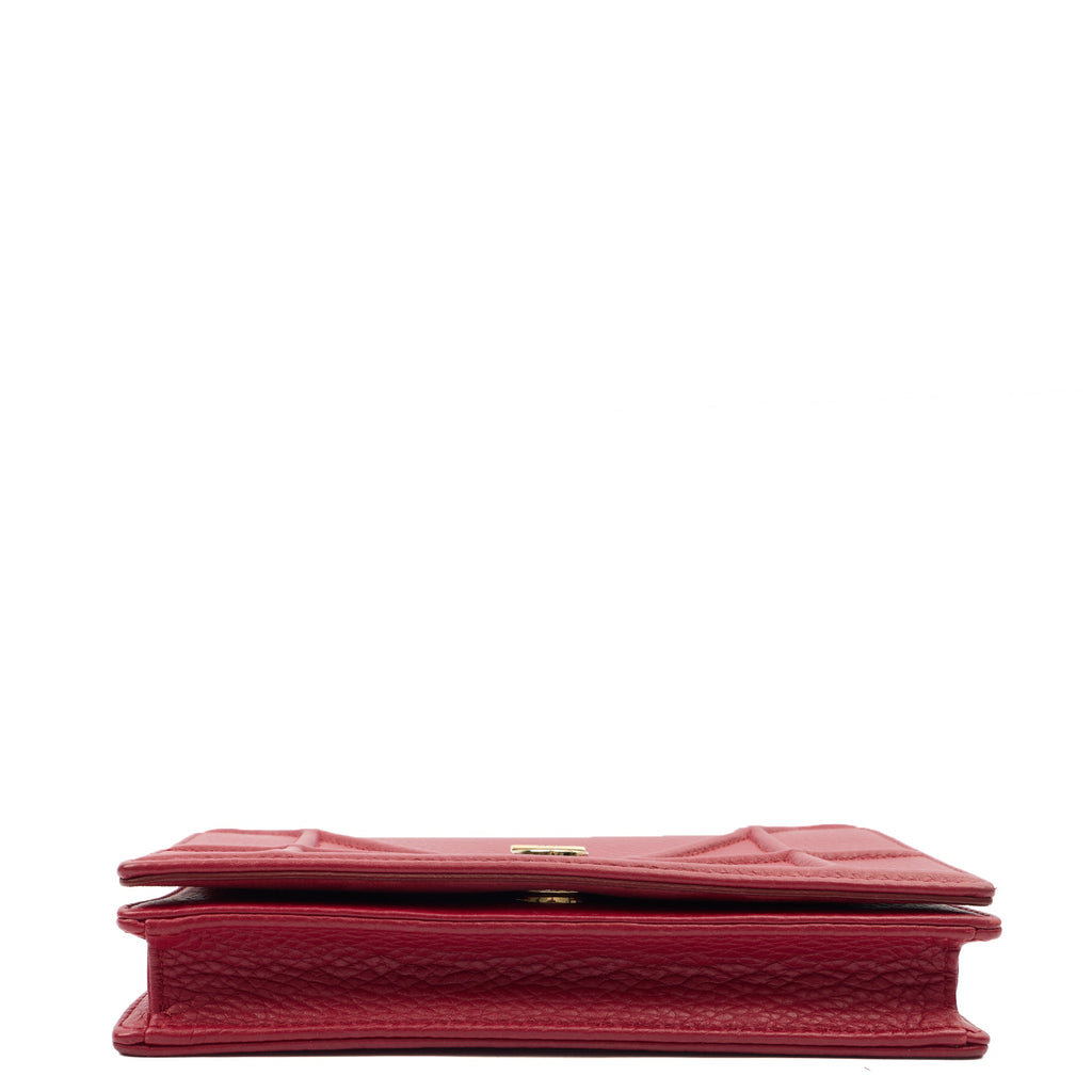 Christian Dior Clutch Diorama WOC in Burgundy, Calfskin — Top View