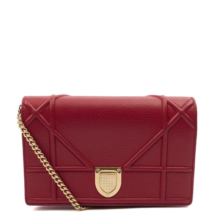 Christian Dior Clutch Diorama WOC in Burgundy, Calfskin — Front View