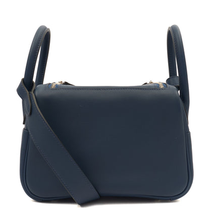 Hermes Lindy - Mini in Bleu Encre, Swift (Gulli35) Leather — Top View