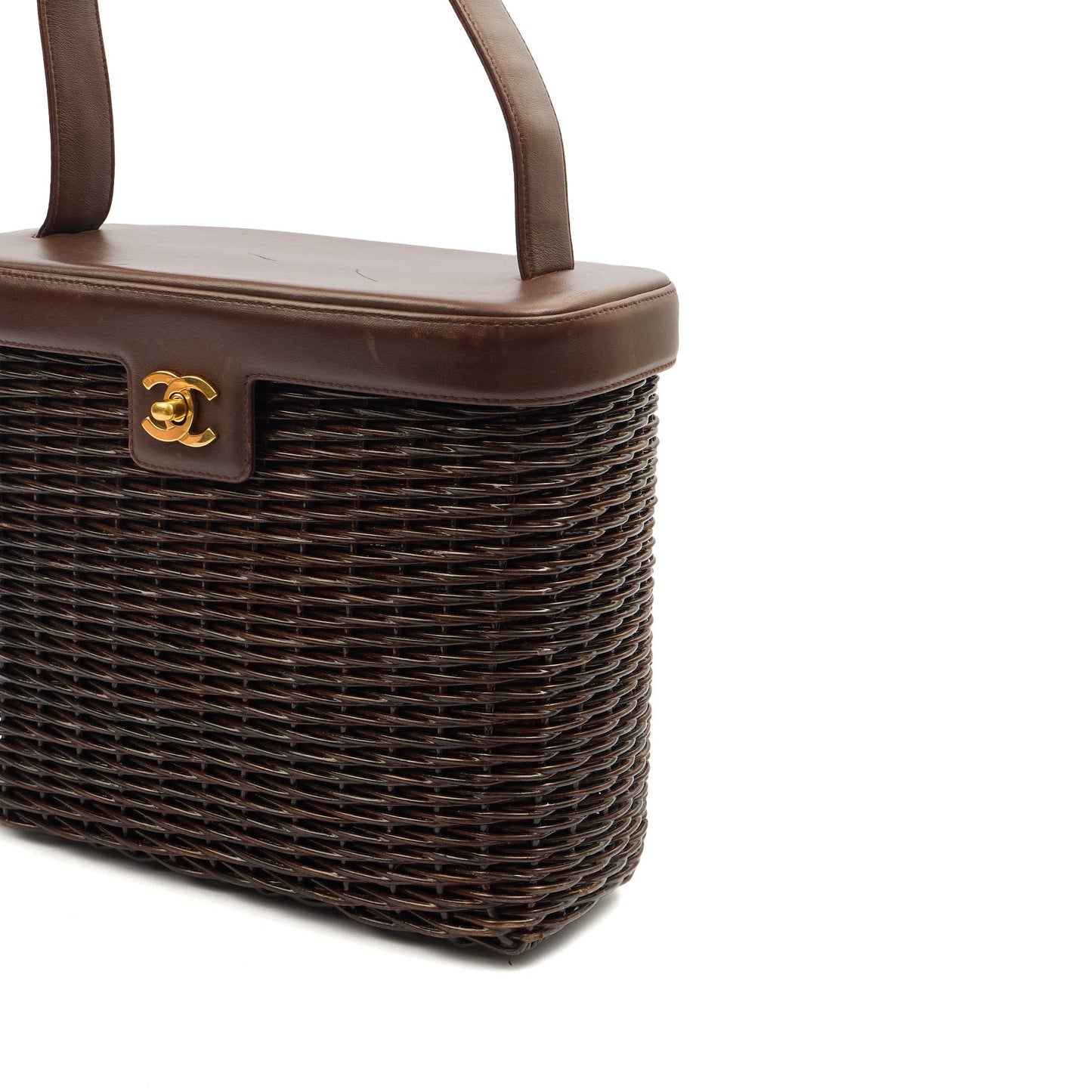 Chanel Tote Wicker Basket Bag in Brown, Plastic — Detail View