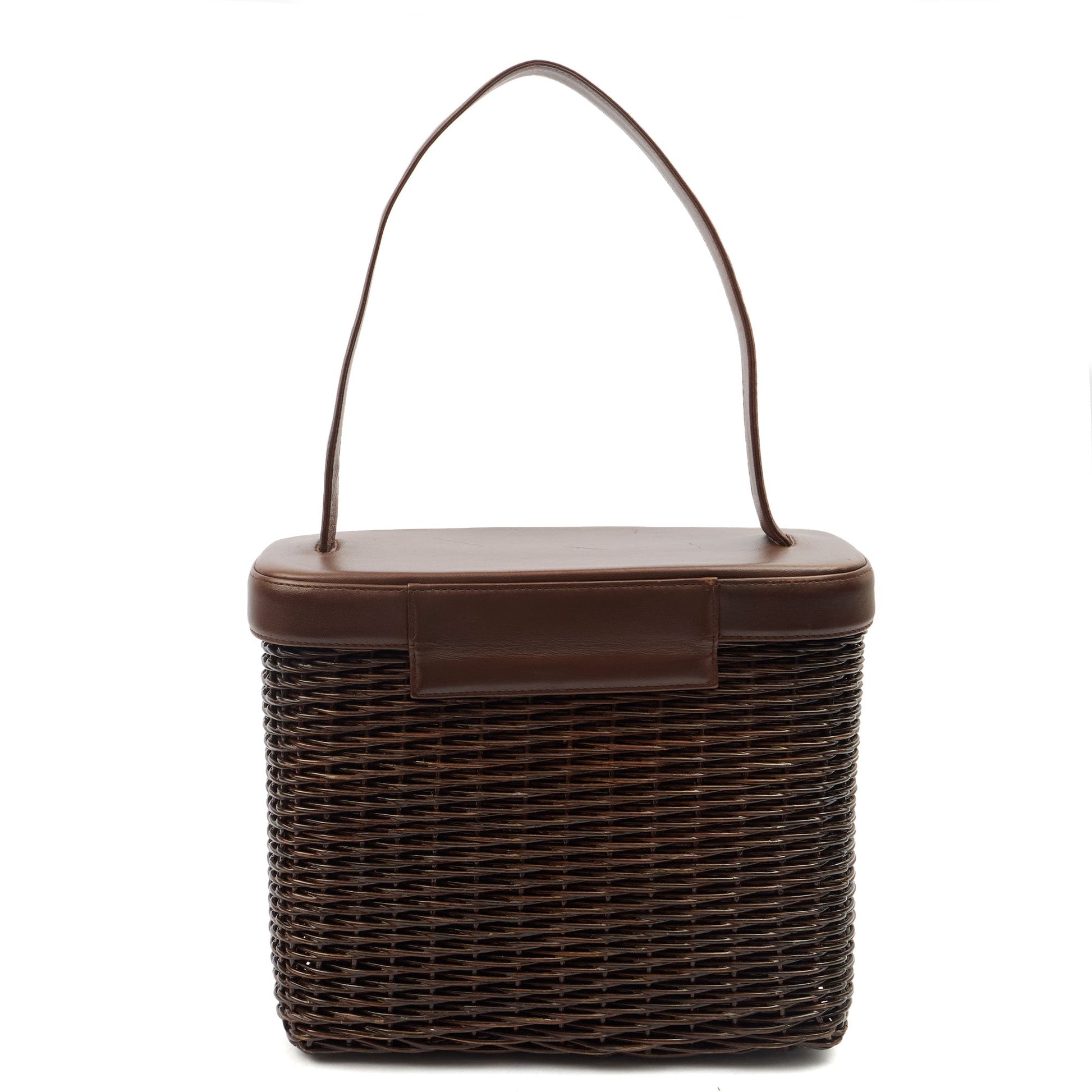 Chanel Tote Wicker Basket Bag in Brown, Plastic — Back View