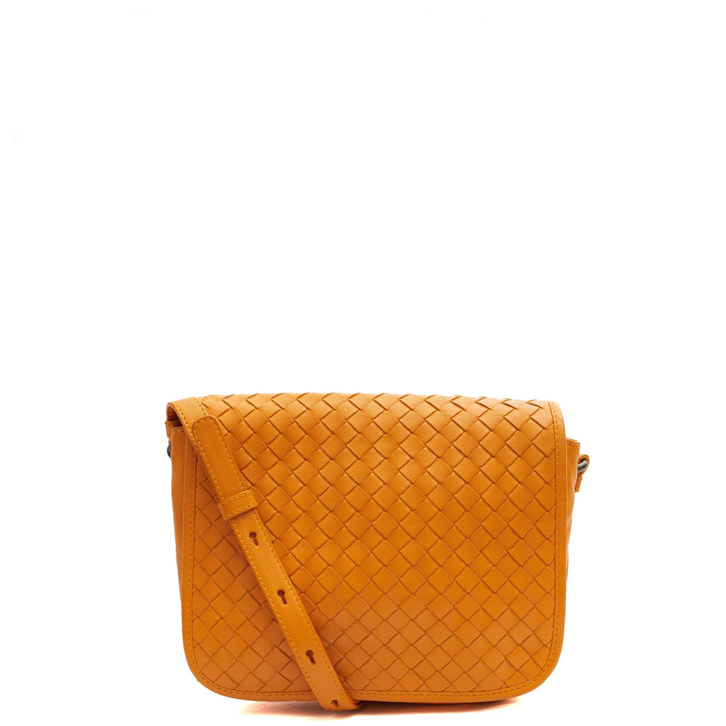 Bottega Veneta Shoulder Bag Intrecciato Flap Shoulder Bag in Orange, Intrecciato Nappa — Front View