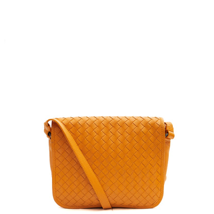 Bottega Veneta Shoulder Bag Intrecciato Flap Shoulder Bag in Orange, Intrecciato Nappa — Back View