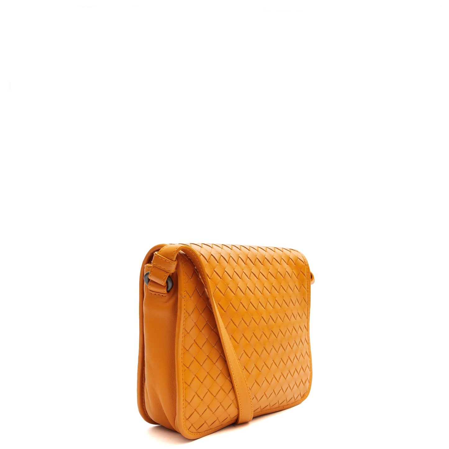 Bottega Veneta Shoulder Bag Intrecciato Flap Shoulder Bag in Orange, Intrecciato Nappa — Side View