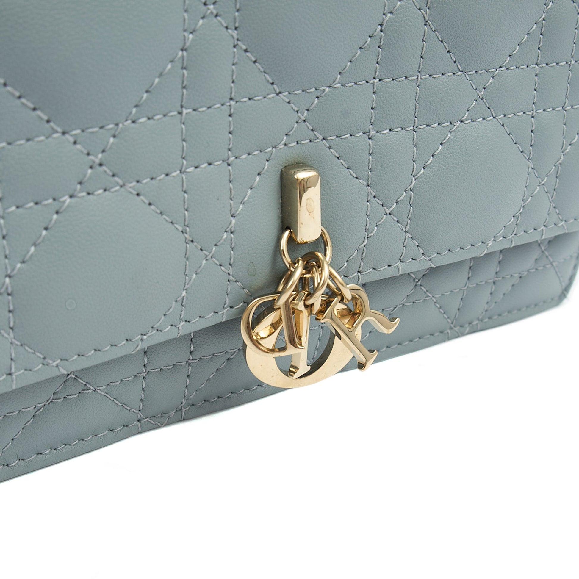Christian Dior Top Handle My Dior Daily Chain Pouch in Blue, Cannage Quilted Grain Skin — Lifestyle View