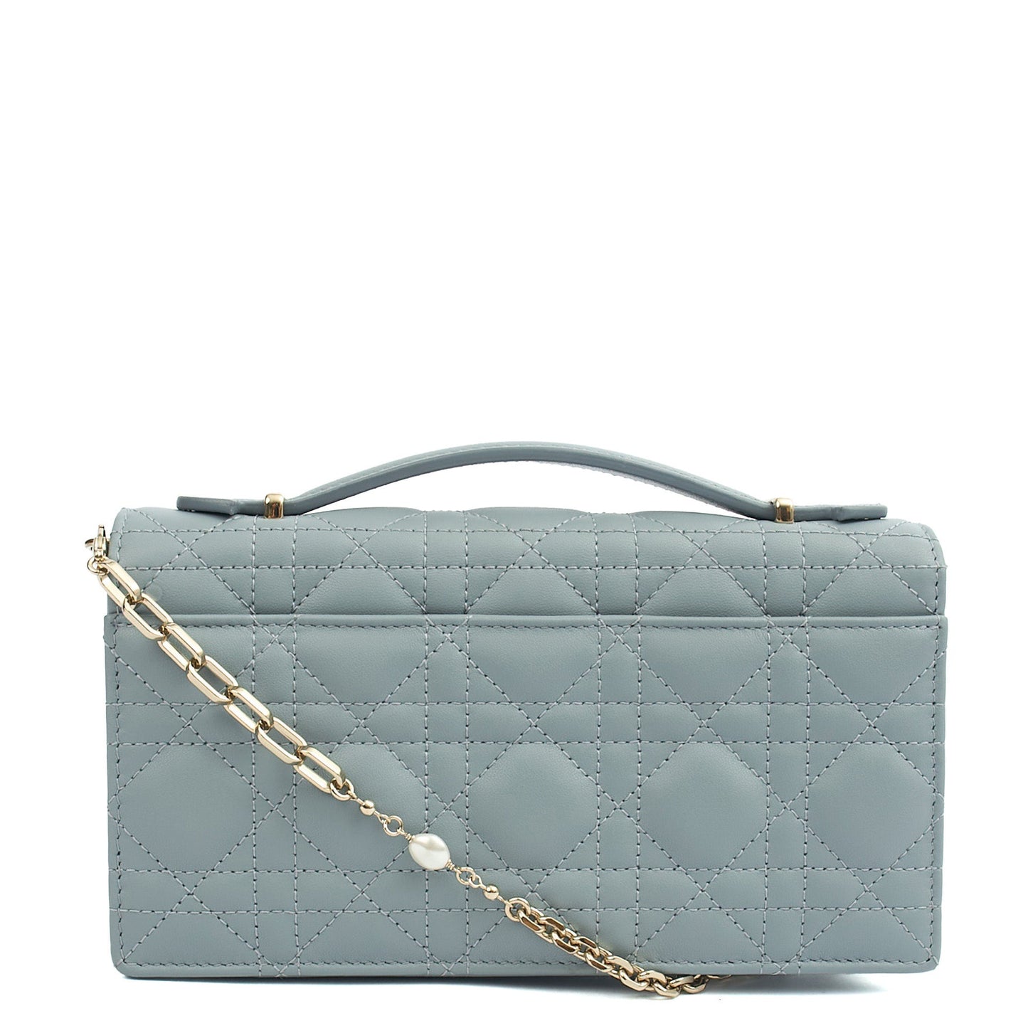 Christian Dior Top Handle My Dior Daily Chain Pouch in Blue, Cannage Quilted Grain Skin — Top View