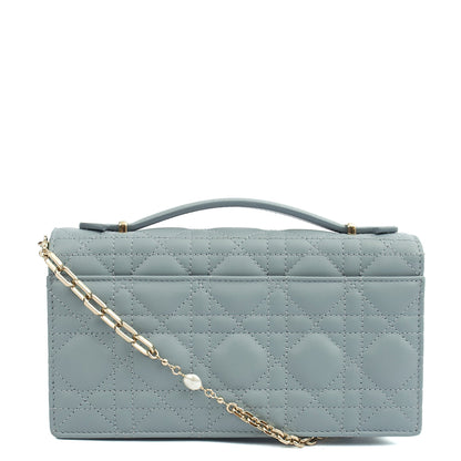 Christian Dior Top Handle My Dior Daily Chain Pouch in Blue, Cannage Quilted Grain Skin — Top View