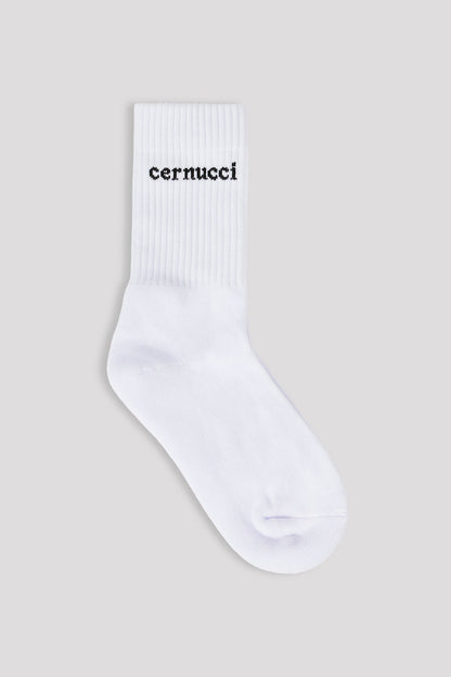 Cernucci Logo Socks - White — One Size — Front View