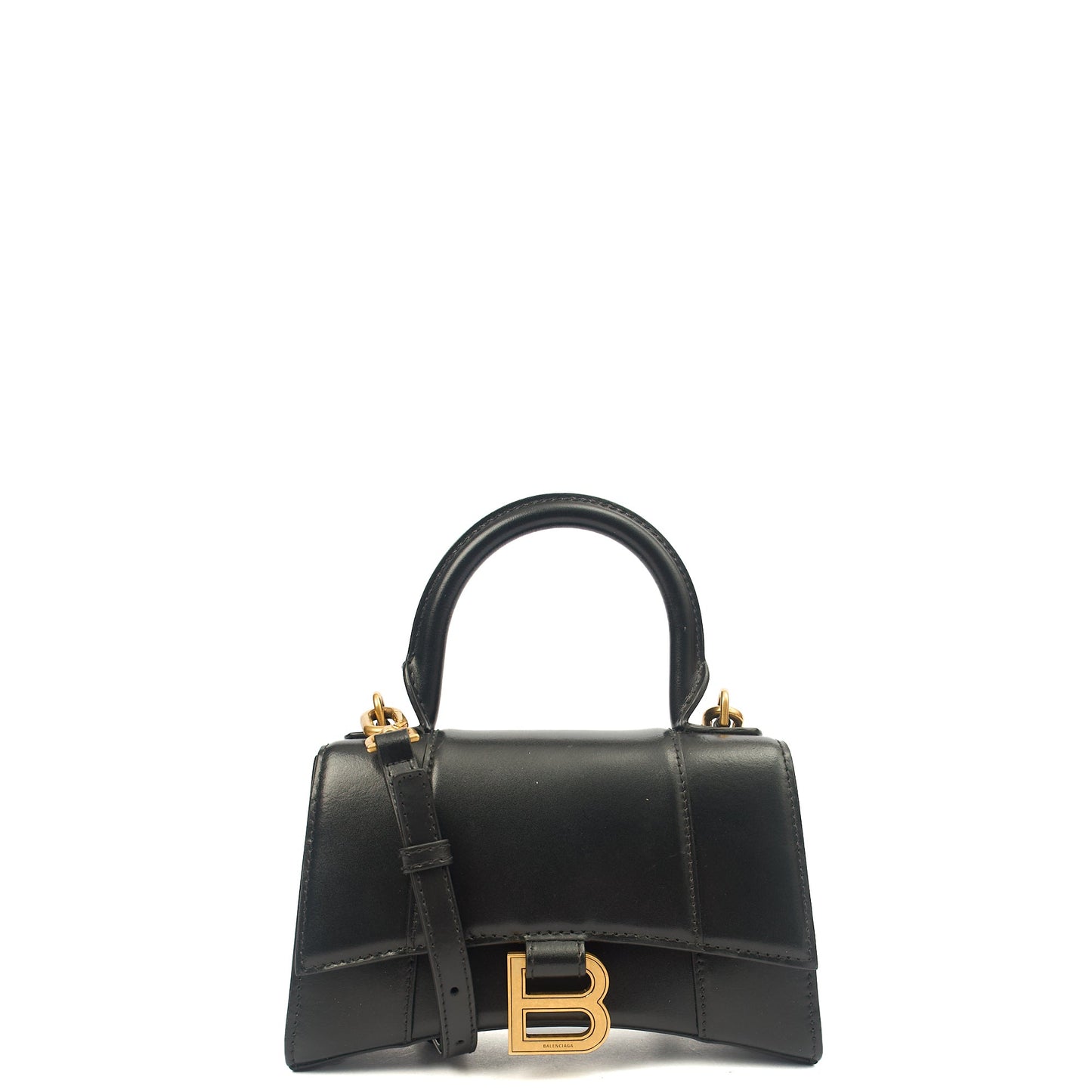 Balenciaga Cross Body Hourglass Top Handle XS in Black, Leather — Front View