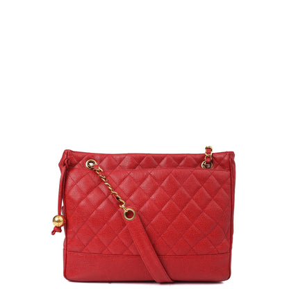 Chanel Tote Tote in Red, Caviar Leather — Front View