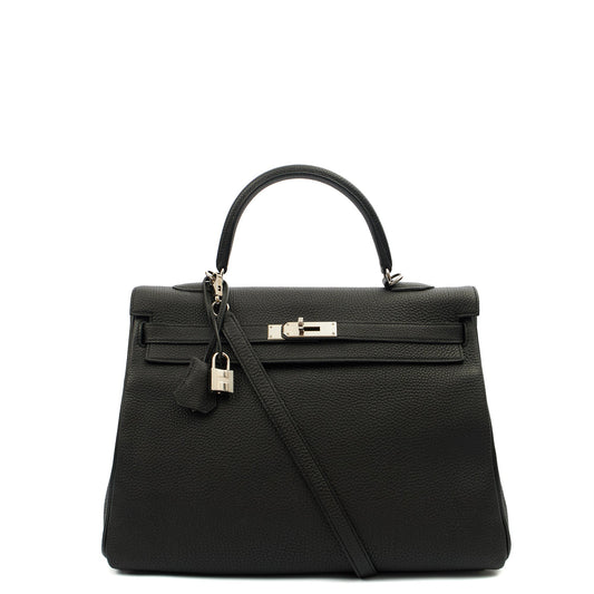 Hermes Kelly 35 in Black, Togo Leather — Front View