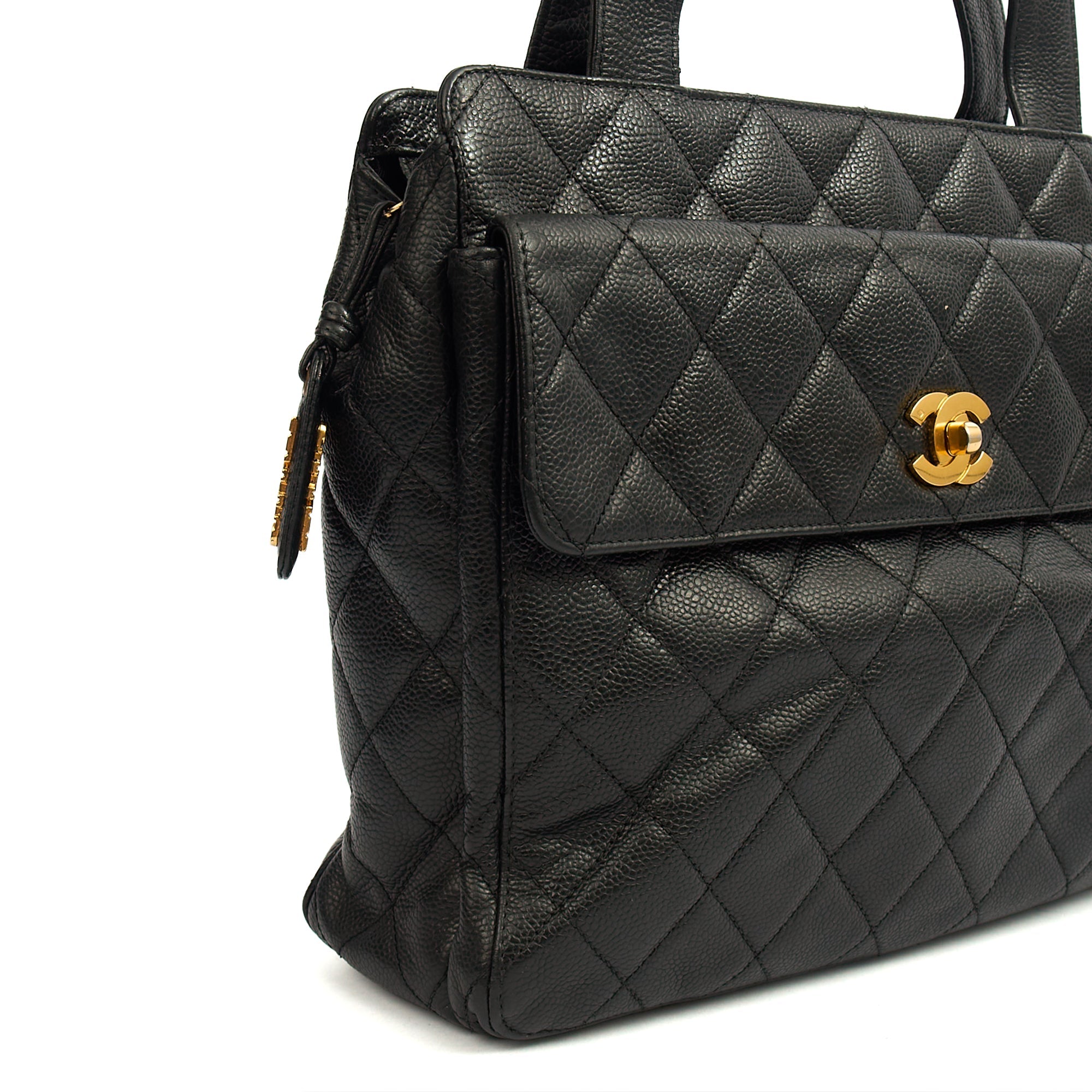Chanel Tote Vintage Tote in Black, Caviar Leather — Detail View