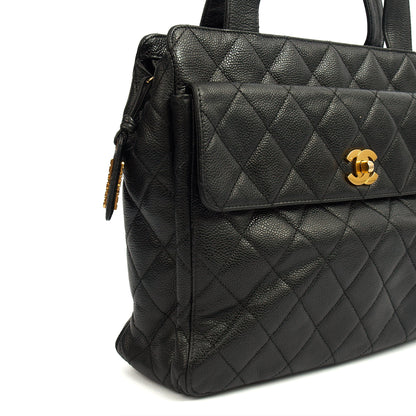 Chanel Tote Vintage Tote in Black, Caviar Leather — Detail View