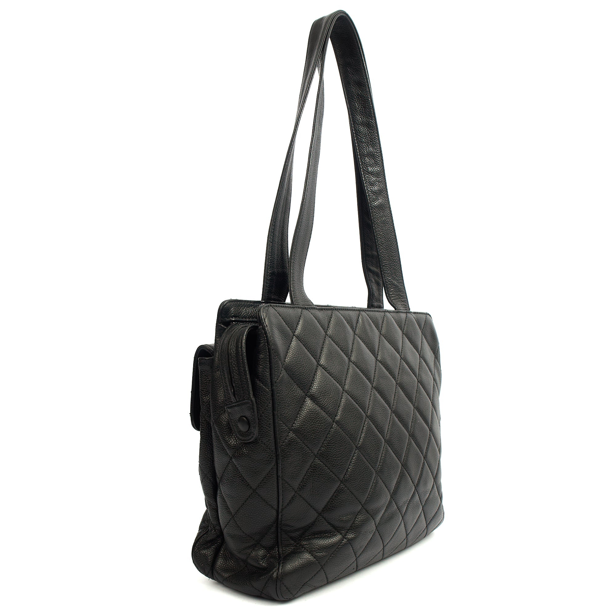 Chanel Tote Vintage Tote in Black, Caviar Leather — Side View