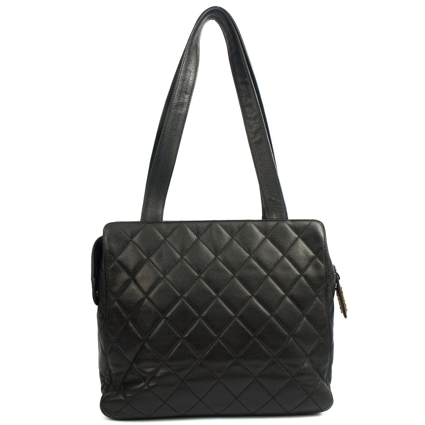 Chanel Tote Vintage Tote in Black, Caviar Leather — Back View