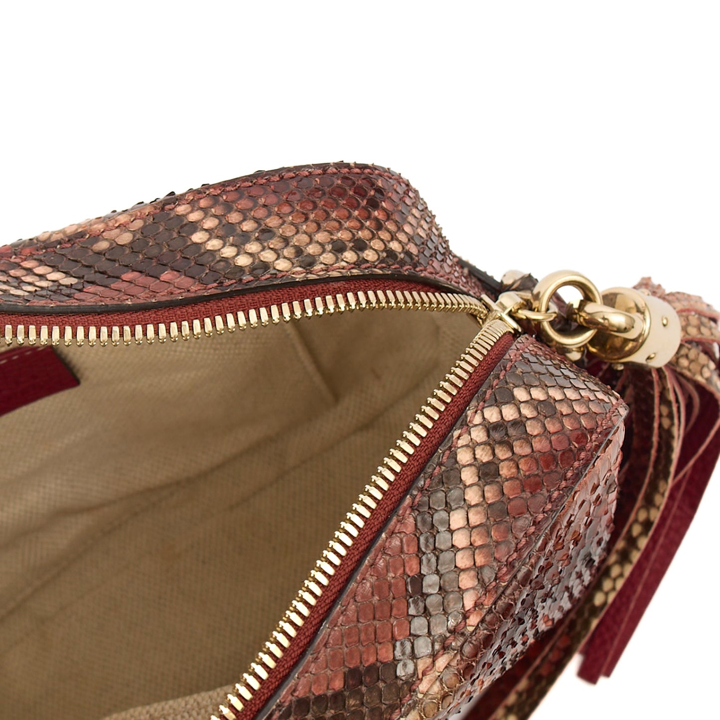 Gucci Shoulder Bag Soho  Disco Bag - Small in Red, Exotic Effect Leather — Lifestyle View