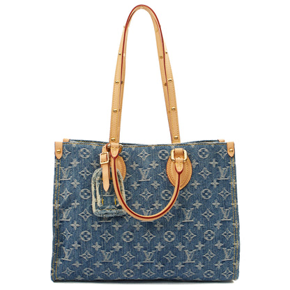 Louis Vuitton Tote On The Go MM in Denim, Leather — Detail View
