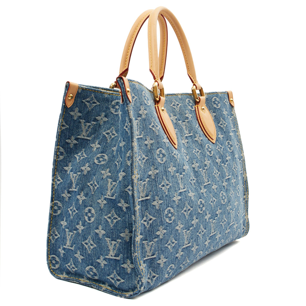 Louis Vuitton Tote On The Go MM in Denim, Leather — Side View