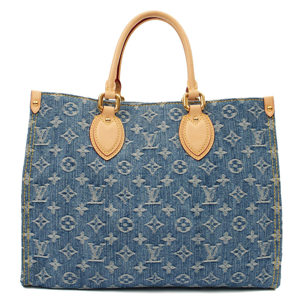 Louis Vuitton Tote On The Go MM in Denim, Leather — Back View