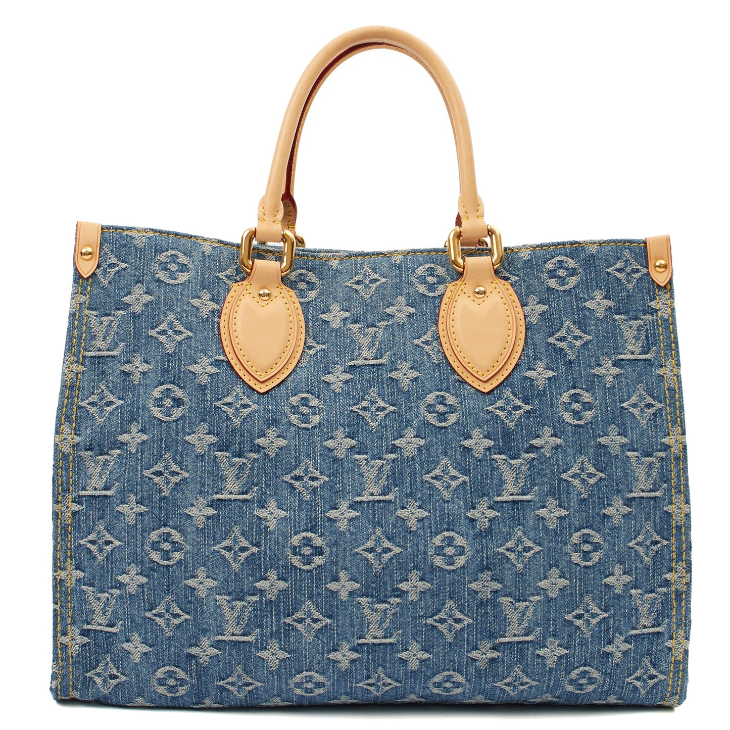 Louis Vuitton Tote On The Go MM in Denim, Leather — Back View