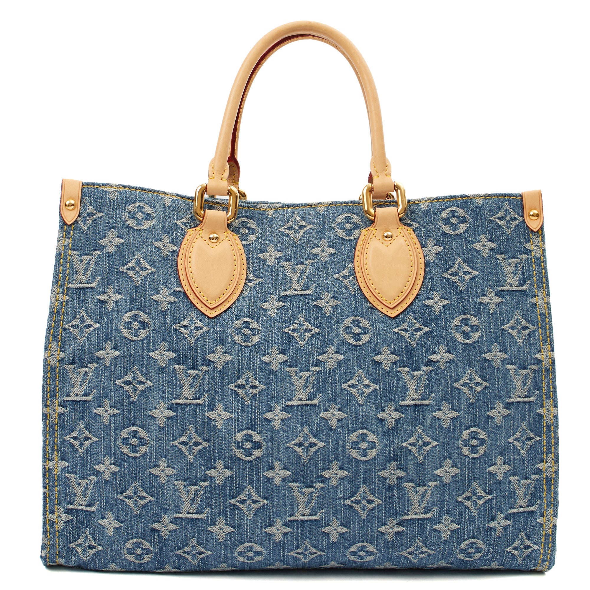 Louis Vuitton Tote On The Go MM in Denim, Leather — Back View