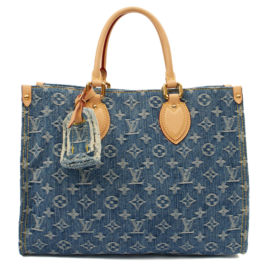 Louis Vuitton Tote On The Go MM in Denim, Leather — Front View