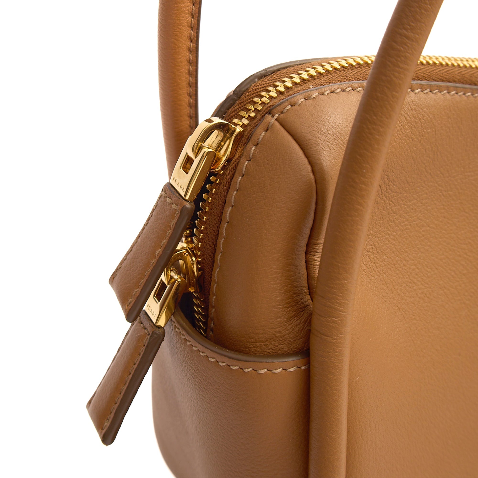 Prada Cross Body Darling Top-Handle Bag in Cognac, Leather — Lifestyle View