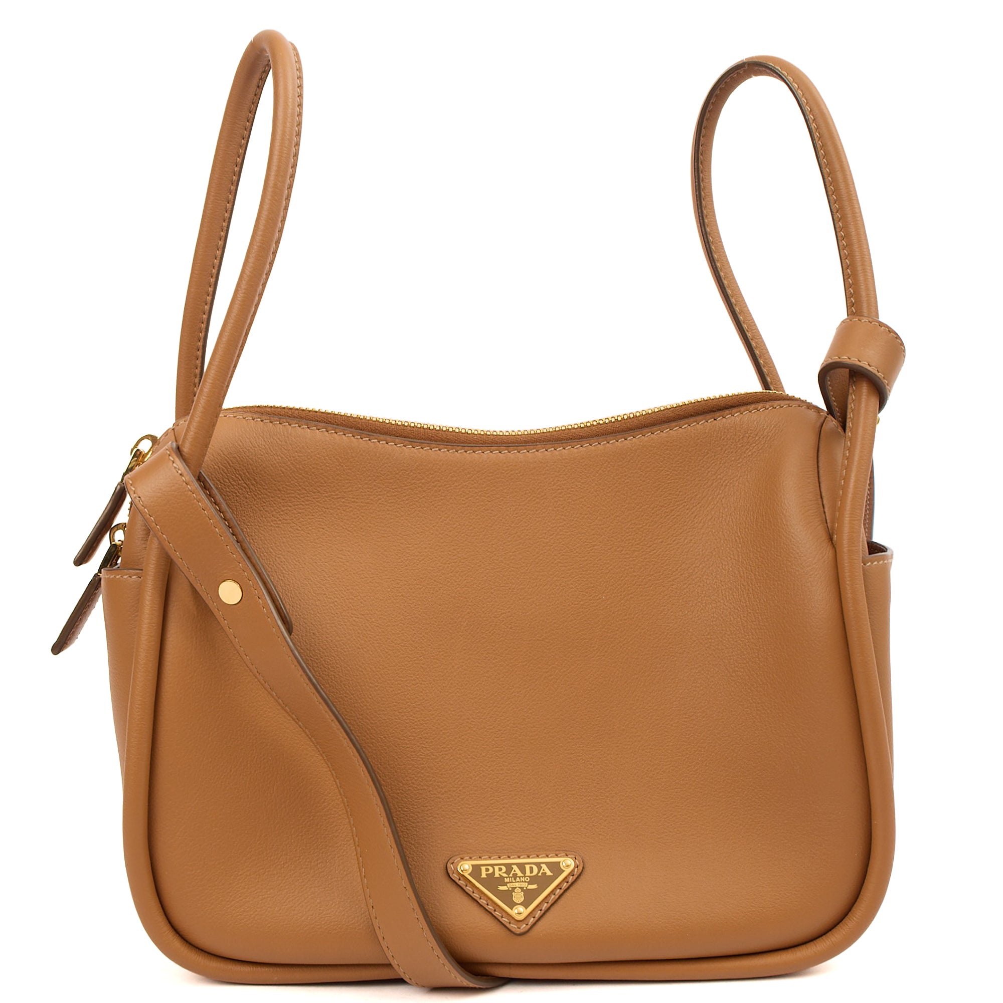 Prada Cross Body Darling Top-Handle Bag in Cognac, Leather — Front View