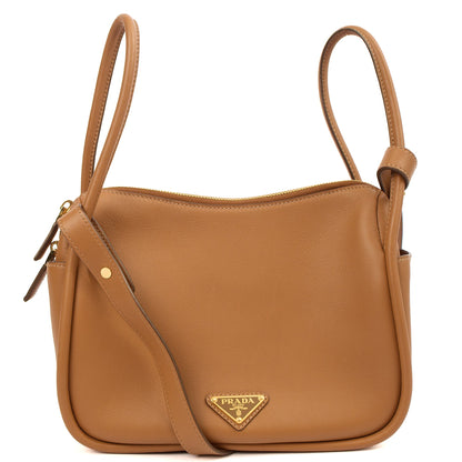 Prada Cross Body Darling Top-Handle Bag in Cognac, Leather — Front View
