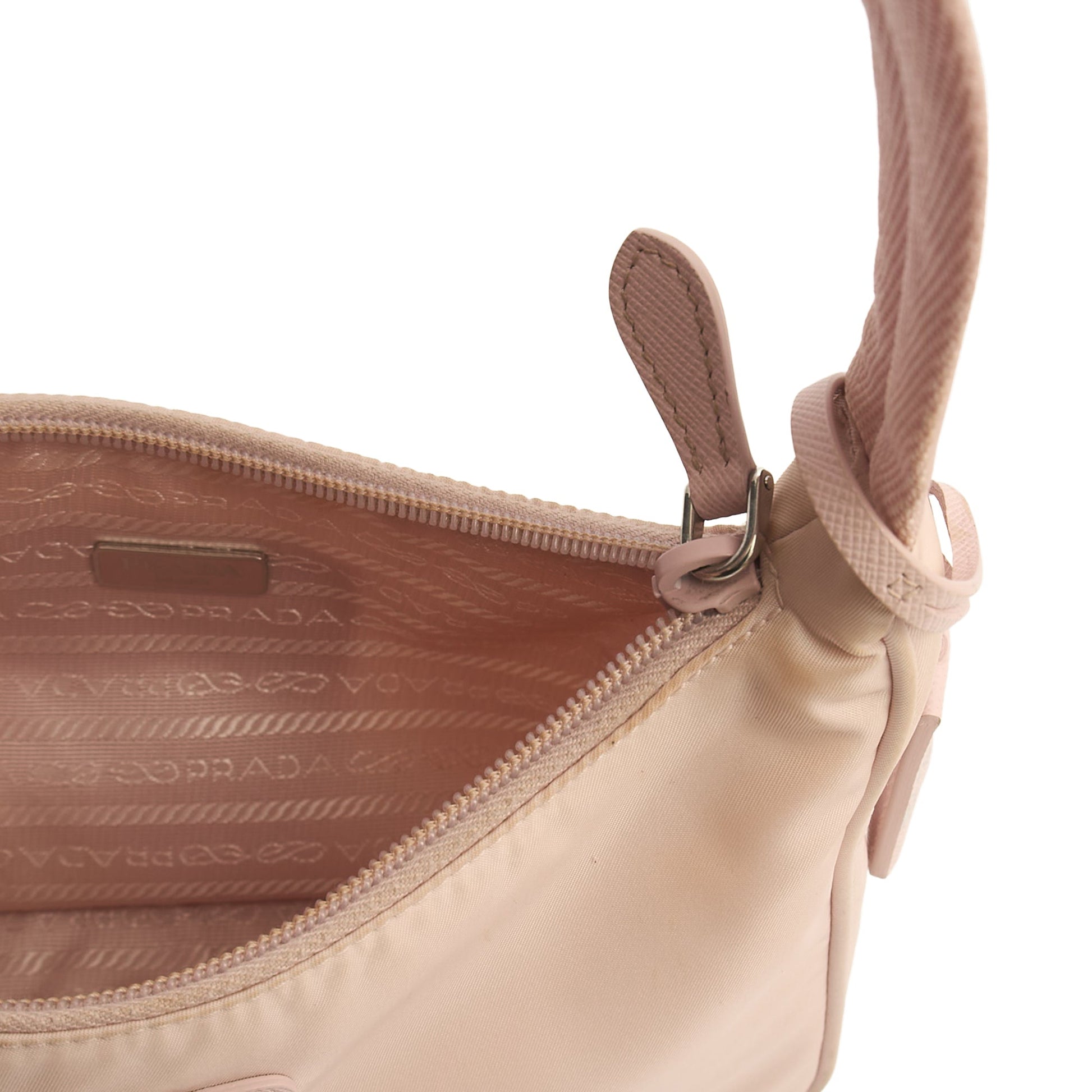 Prada Top Handle Re-edition 2000 Nylon Mini Bag in Pink, Nylon — Detail View
