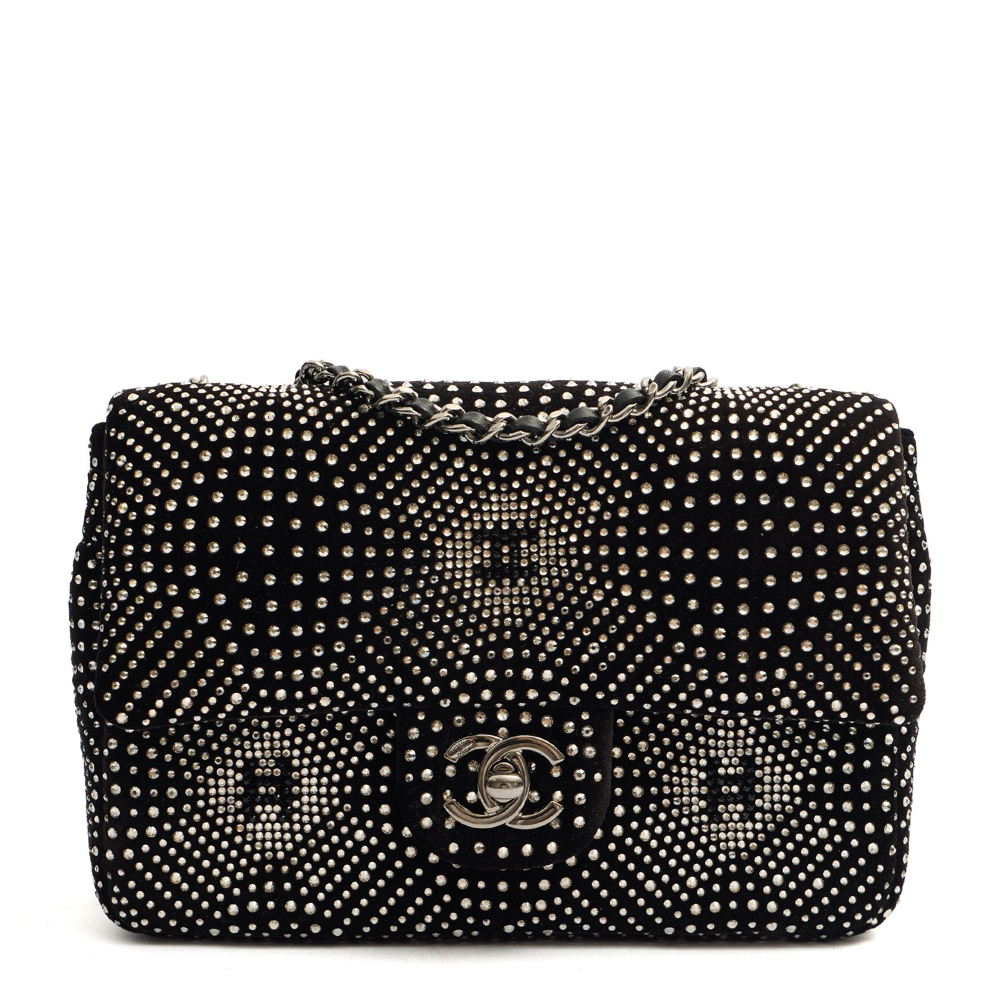Chanel Shoulder Bag Flap Bag in Black, Velvet — Front View
