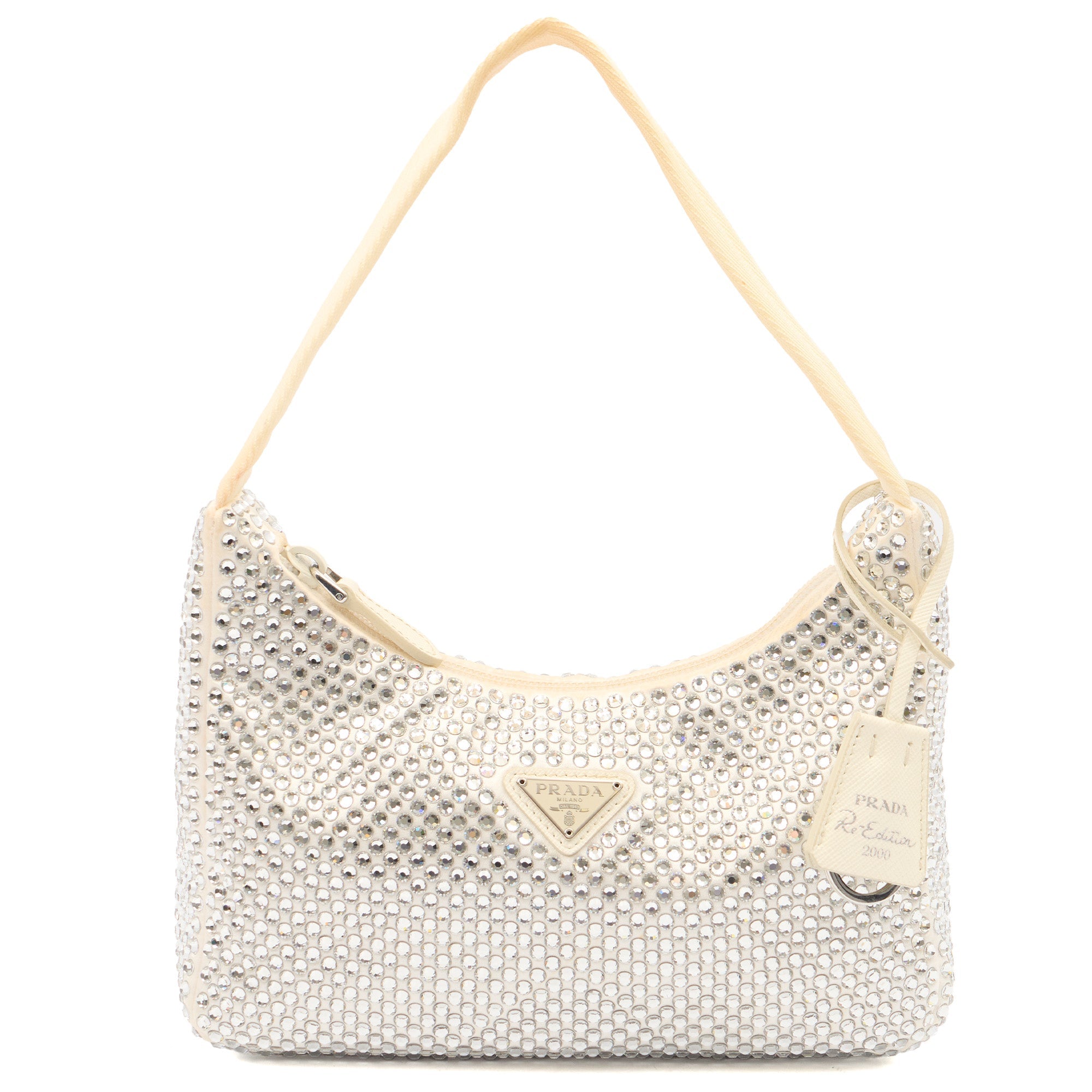 Prada Mini Bag  Satin Mini-bag in White, Fabric — Front View