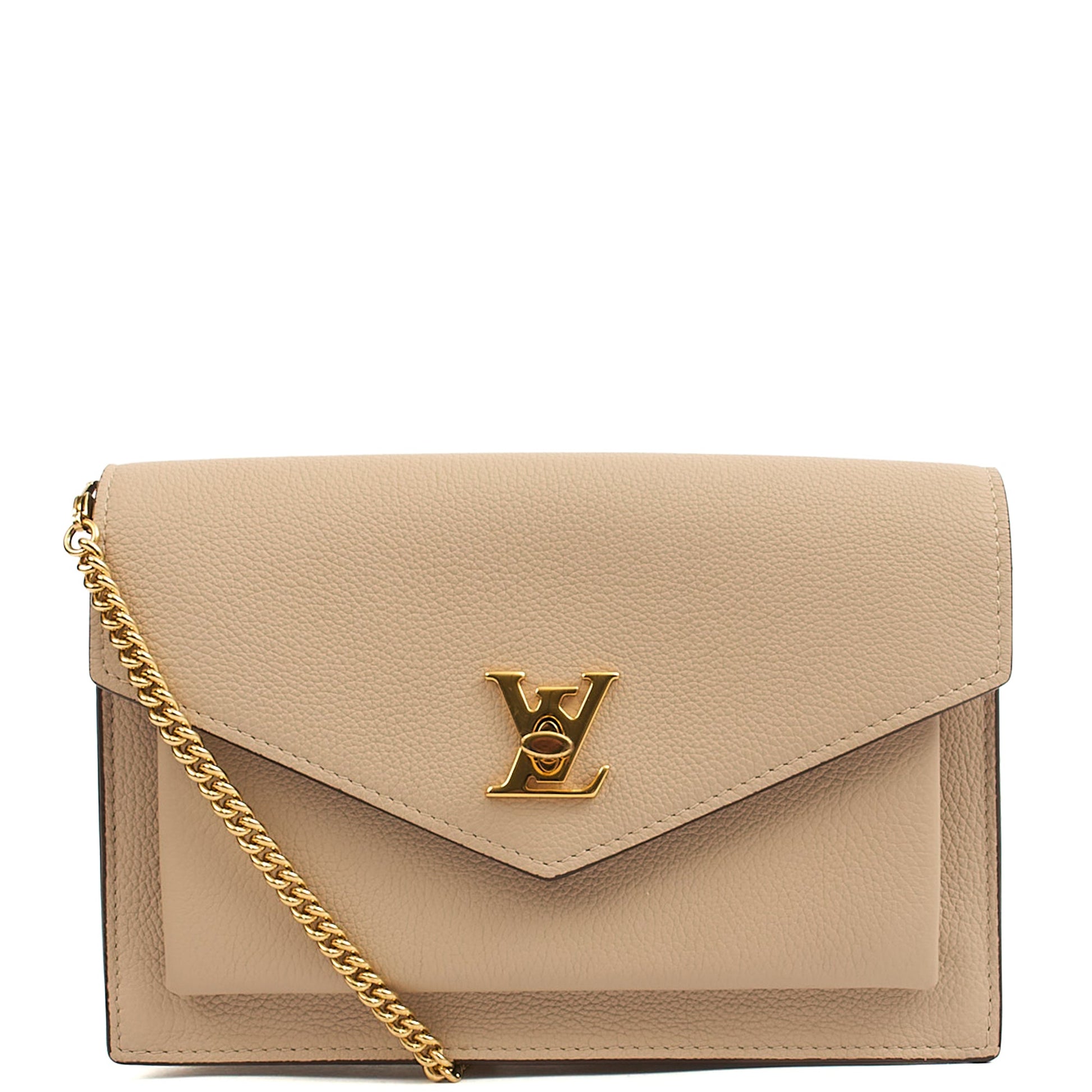 Louis Vuitton Cross Body Mylockme Chain Pochette in Neutral, Leather — Front View