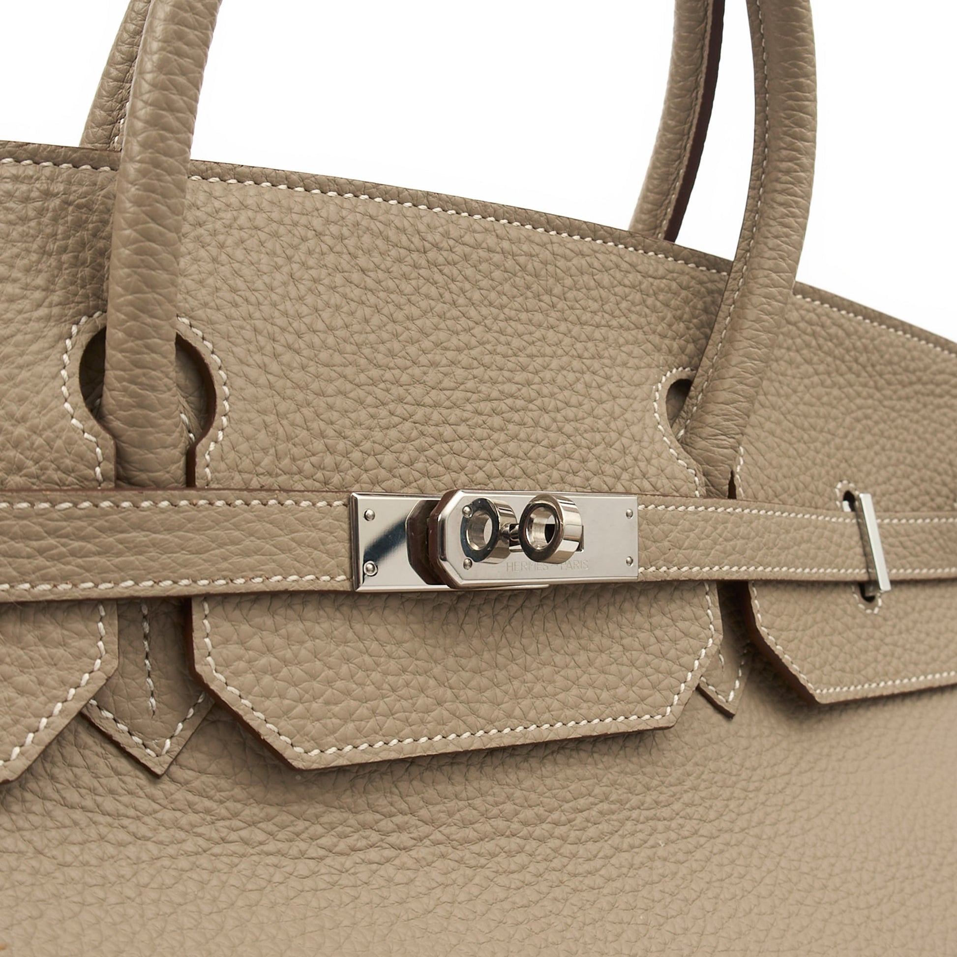 Hermes Birkin 40 in Gris Tourterelle, Clemence Leather — Lifestyle View