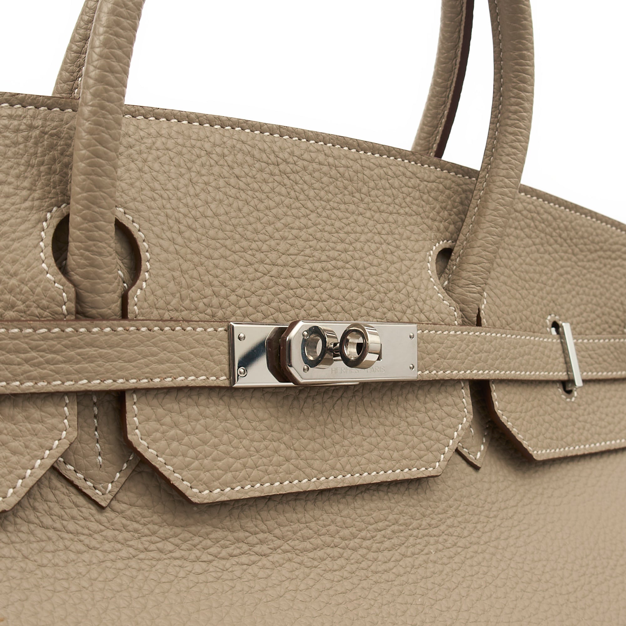 Hermes Birkin 40 in Gris Tourterelle, Clemence Leather — Lifestyle View