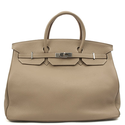 Hermes Birkin 40 in Gris Tourterelle, Clemence Leather — Front View