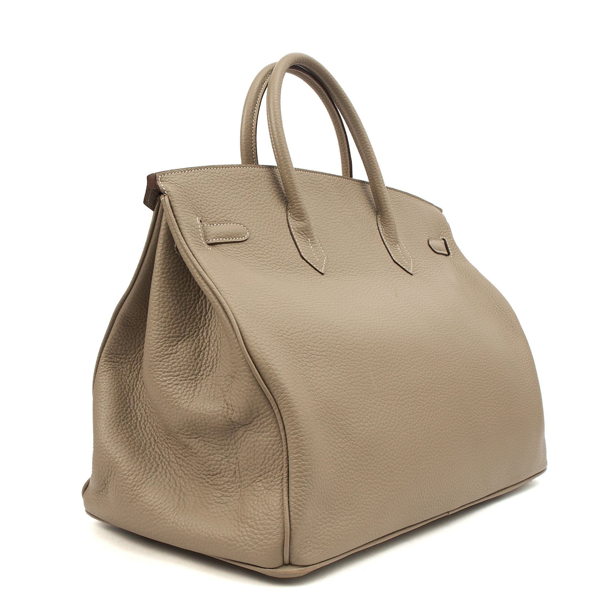 Hermes Birkin 40 in Gris Tourterelle, Clemence Leather — Side View
