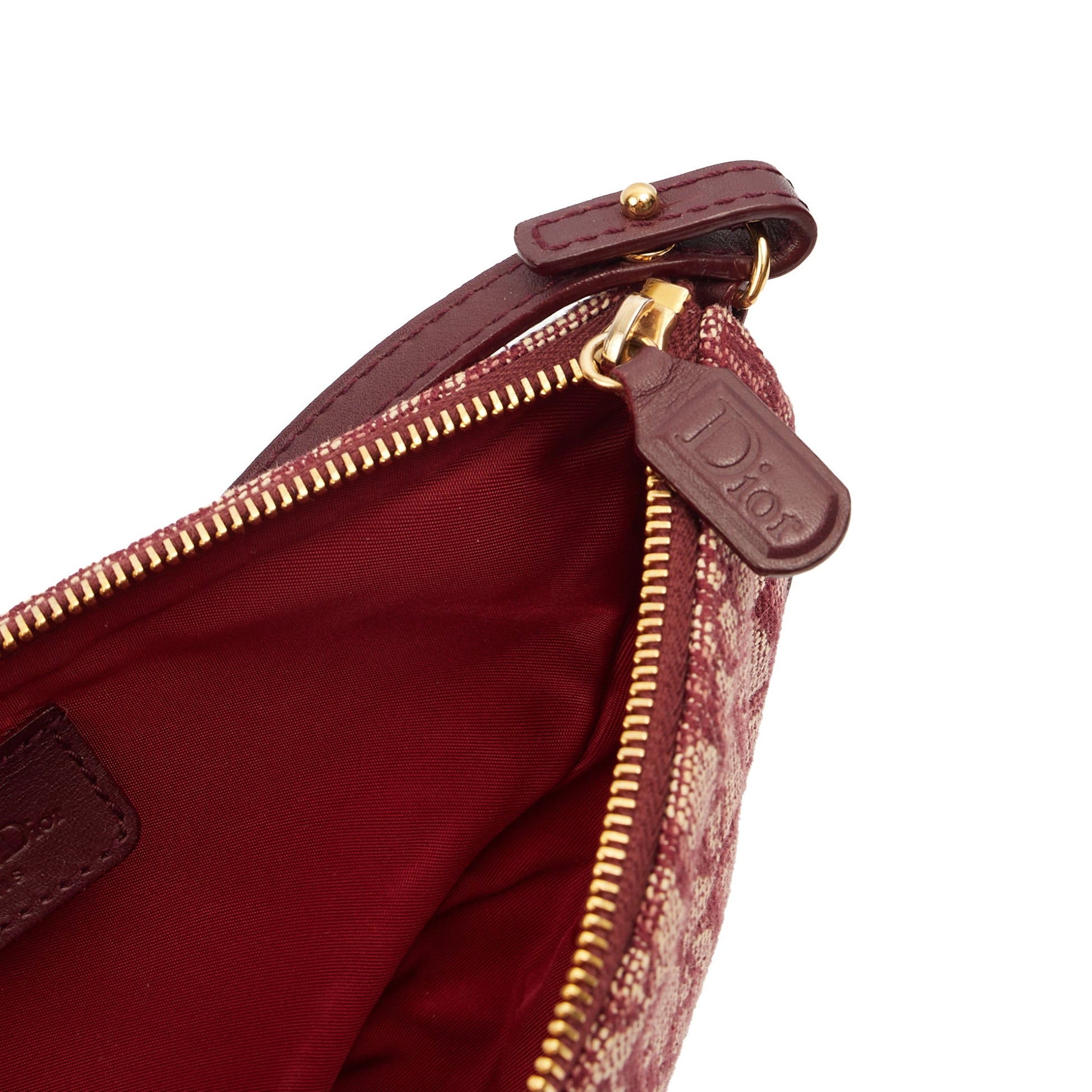 Christian Dior Mini Bag Saddle Pochette in Red, Fabric — Detail View