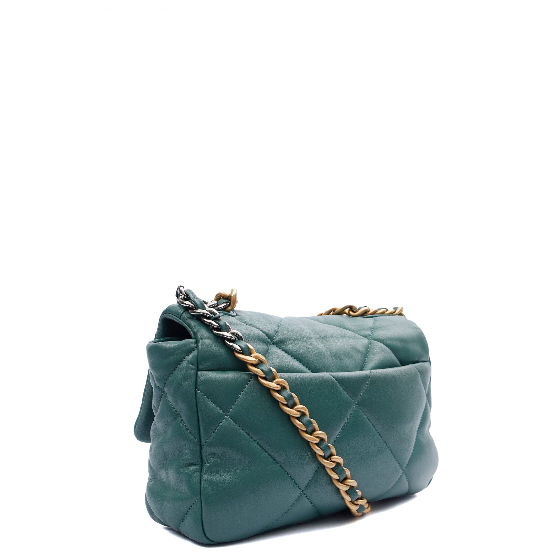Chanel Cross Body Chanel 19 in Green, Calfskin Leather — Side View