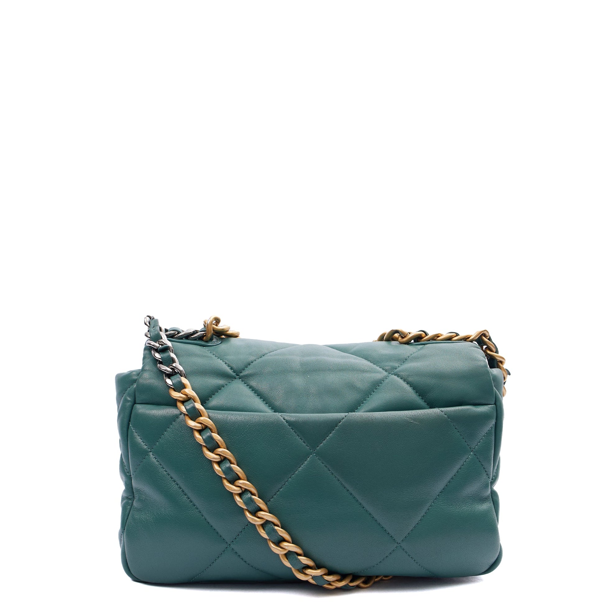 Chanel Cross Body Chanel 19 in Green, Calfskin Leather — Back View