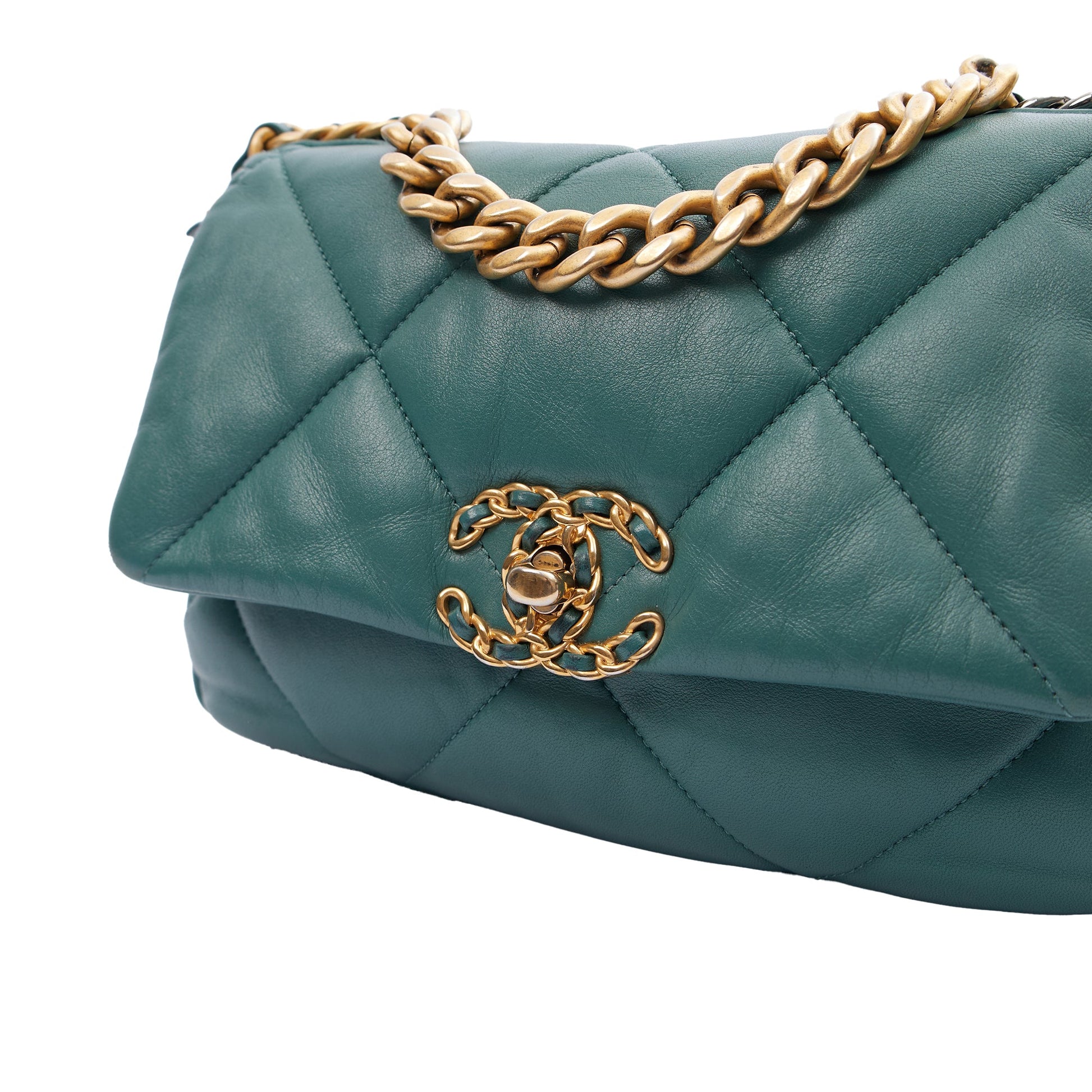 Chanel Cross Body Chanel 19 in Green, Calfskin Leather — Lifestyle View