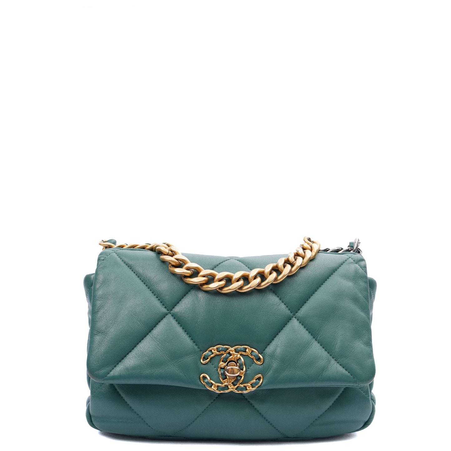 Chanel Cross Body Chanel 19 in Green, Calfskin Leather — Front View