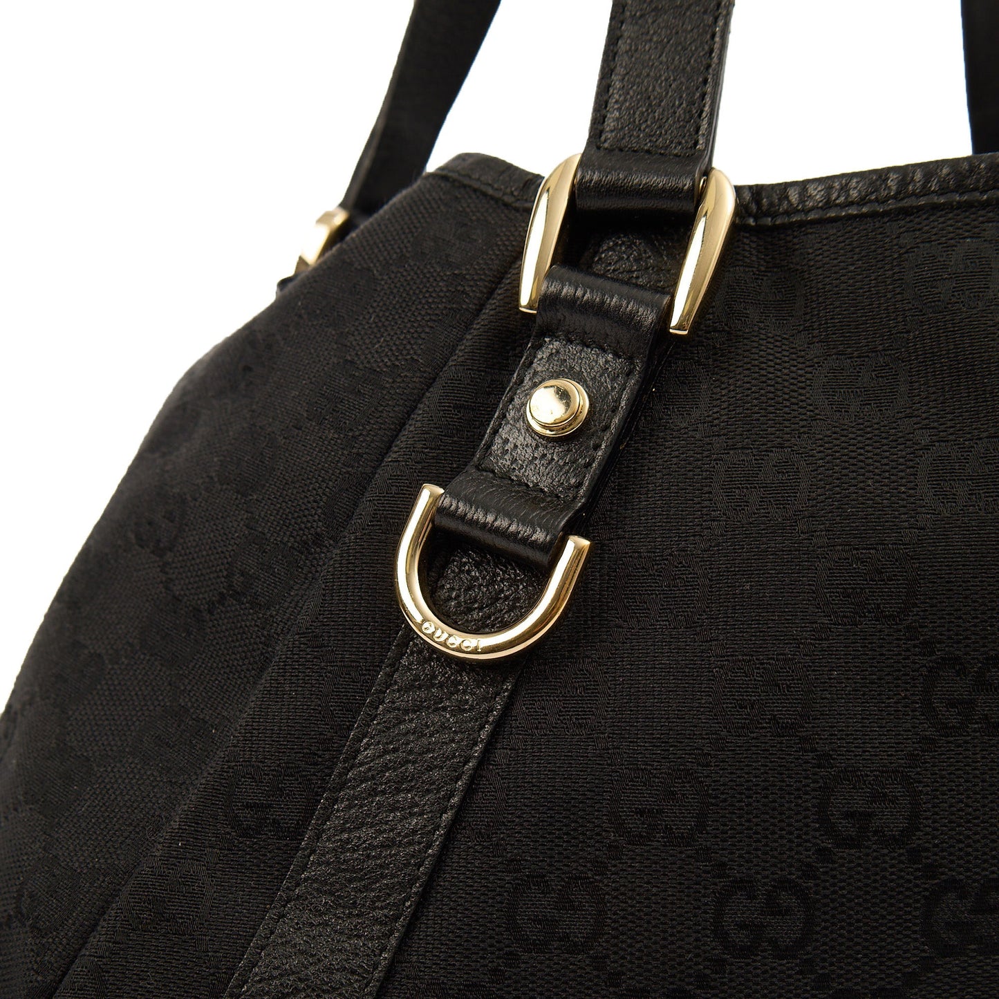 Gucci Abbey Tote in Black, GG Canvas — Side View