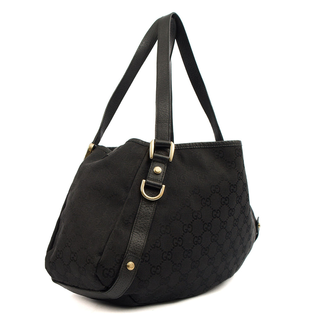 Gucci Abbey Tote in Black, GG Canvas — Back View
