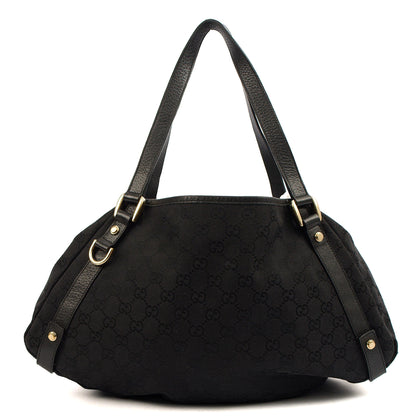 Gucci Abbey Tote in Black, GG Canvas — Front View