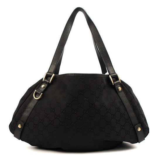 Gucci Abbey Tote in Black, GG Canvas — Front View